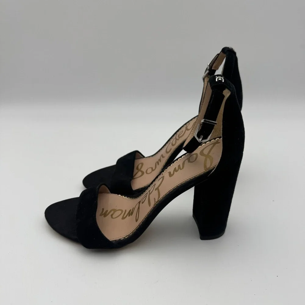 Sam Edelman Yaro Black Suede Block Heel Sandals Womens Size 8M Open Toe Strappy